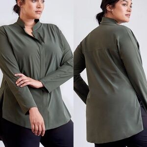 Aday Something Borrowed Shirt Moss Slimming Athleisure Classic Womens L